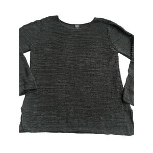 Eileen Fisher Linen Cotton Textured Knit Pullover Sweater Gray Size M
